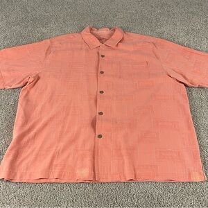 Tommy Bahama Silk Shirt Men’s XXL Geometric Coral Button Front Short Sleeve F48
